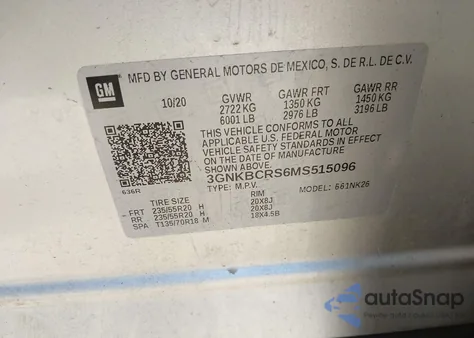 2021 Chevrolet Blazer Fwd 2Lt из США, поврежденный, VIN 3GNKBCRS6MS515096